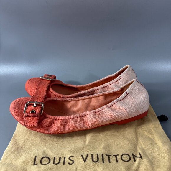 100% Authentic Louis Vuitton Two Tone Denim Buckle Scrunch Ballet Flats Size 41 - Picture 5 of 15